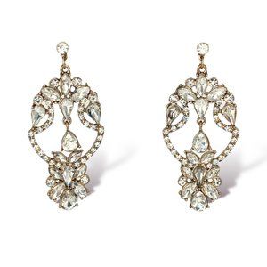 NEW Badgley Mischka Art Deco Gold Crystal Chandelier Hoop Wedding Drop Earrings